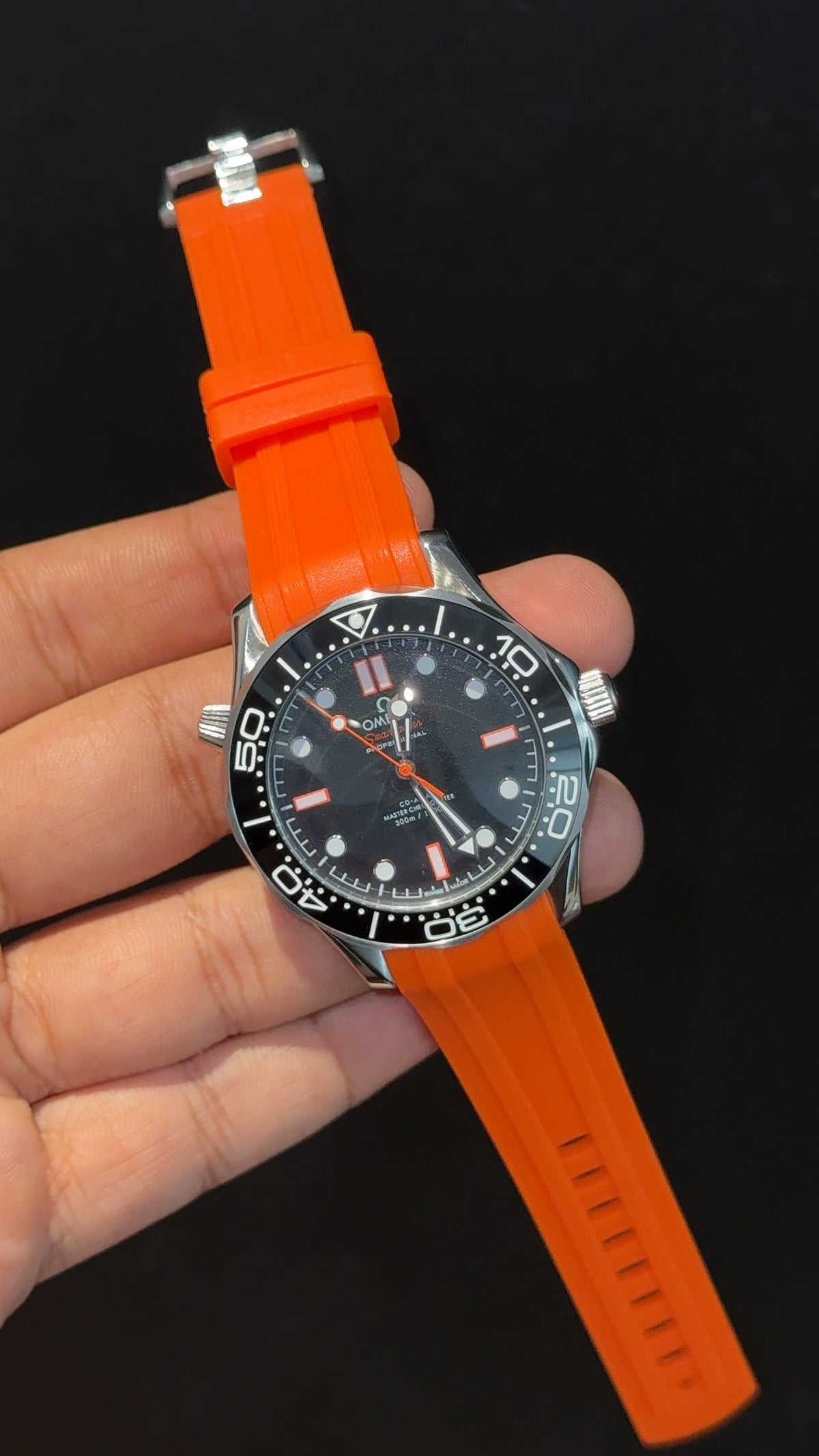Omega Seamaster | Black Bezel | Orange Strap | Black Dial