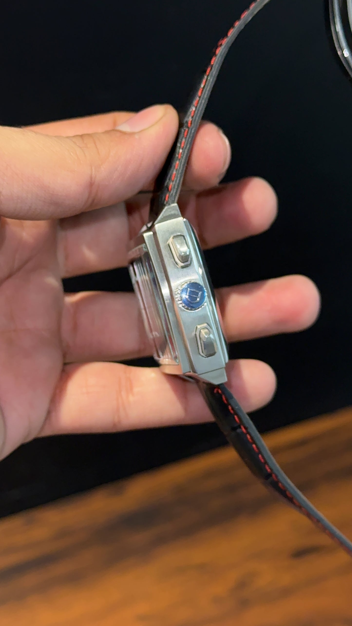 Tag Monaco | Black Leather Strap | Mehron Chrono | Red Silver Dial