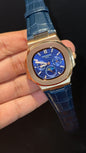 Pp Auto | Moonphase | Chrono | Rose Case | Blue Leather Strap | Purplish Dial