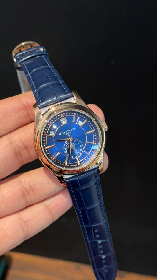 Pp Auto | Annual Calendar Edition | Rose | Blue Strap | Blue Dial - twentyfour