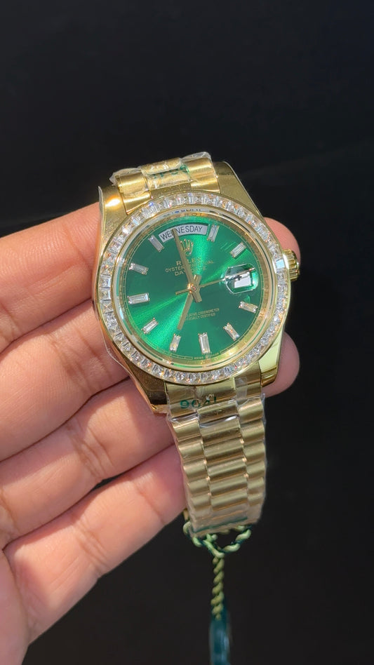 DayDate | Diamond Bezel | Gold Chain | Green Pearl Dial