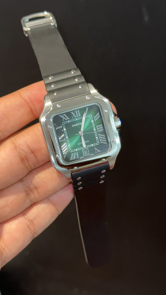 Cartier Santos | Silver Case | Black Strap | Green Dial - twentyfour