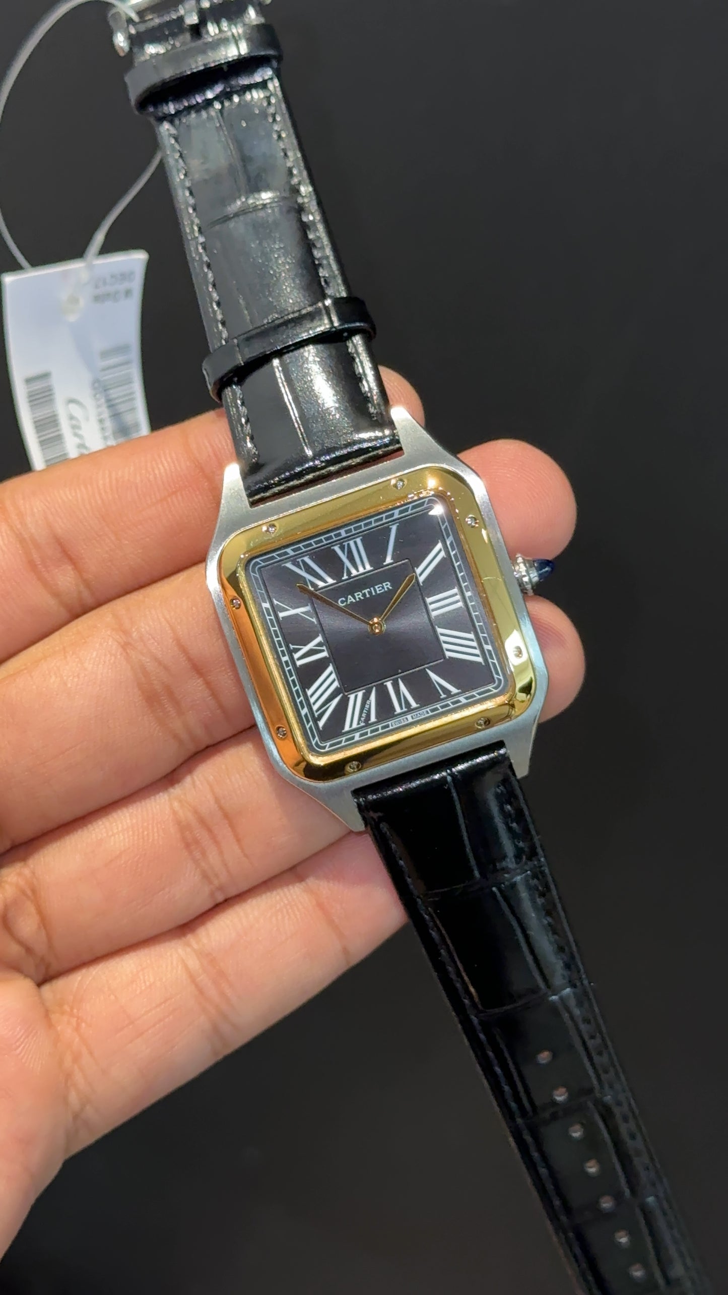 Cartier Santos | Gold Two Tone Case | Black Dumont Strap | Black Dial