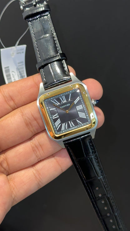 Cartier Santos | Gold Two Tone Case | Black Dumont Strap | Black Dial