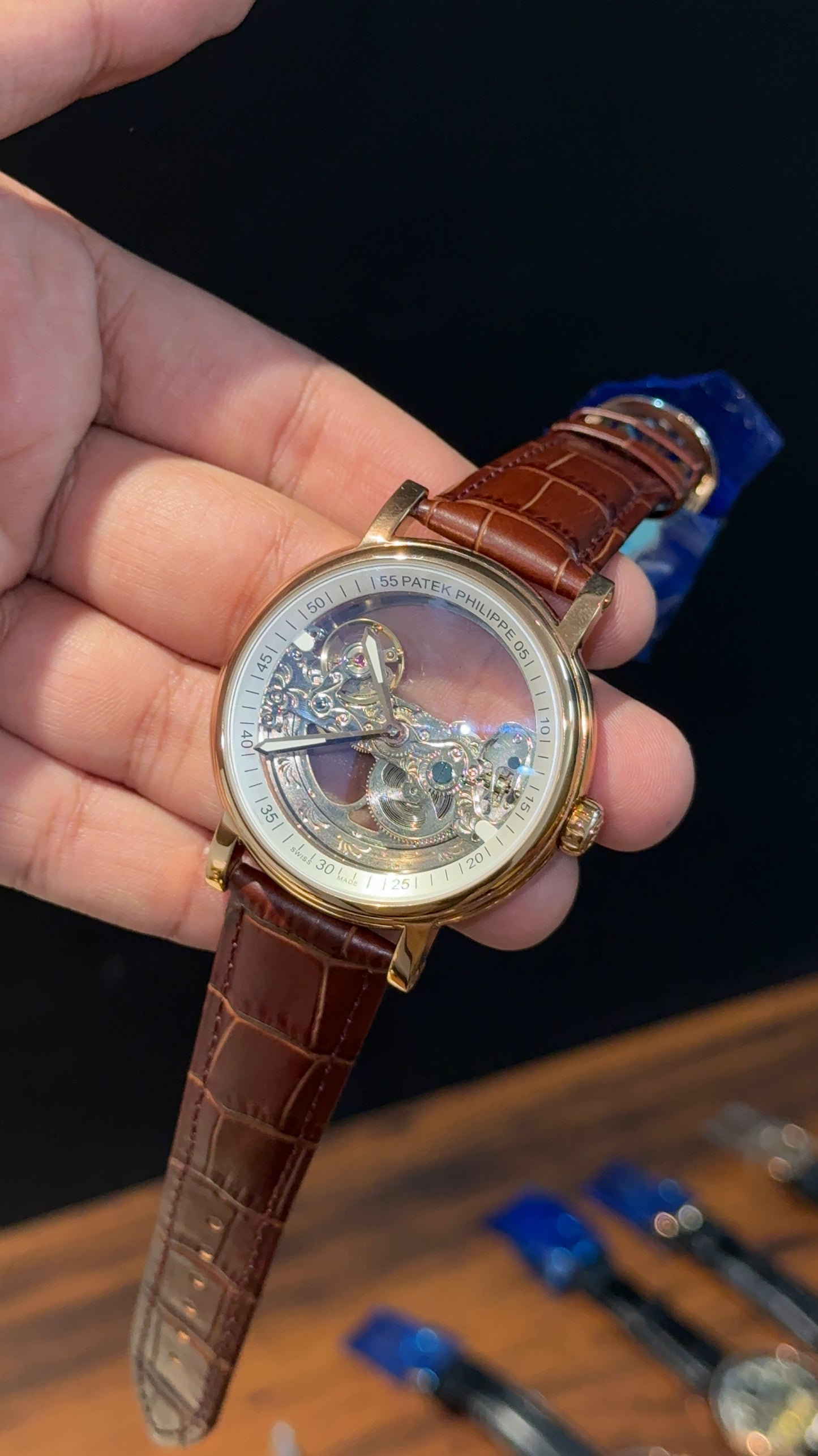 Patek Rose | Brown Leather Strap | Grey Machine | Transparent Dial