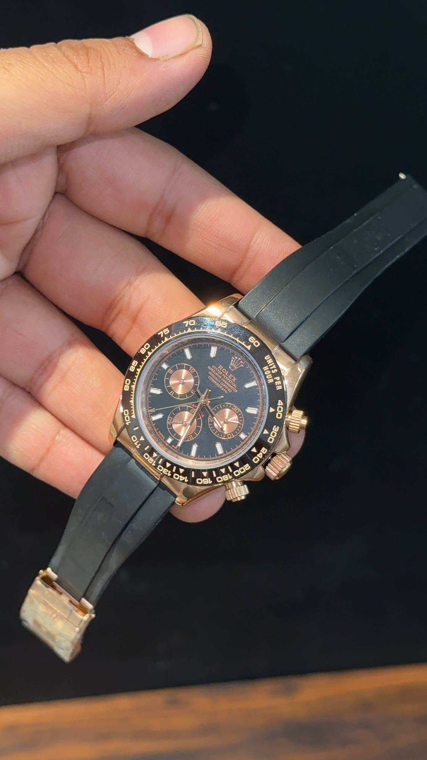 Daytona | Rose | Pvc Strap | Rose Chrono | Black Dial