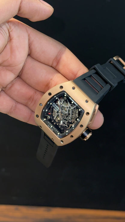 Premium Richard Mille | Rose | RM 035 Edition | Black Strap | Skeleton | Black Dial