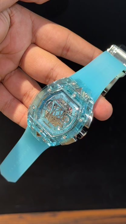 Premium Hublot | Maikou Bode Edition | Skeleton | Sky blue Strap | Sky Blue Dial