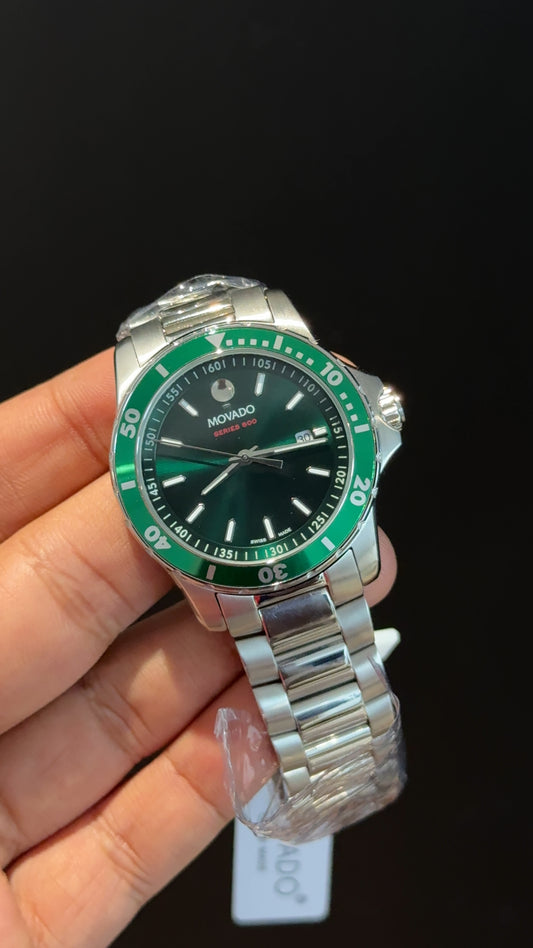 Movado | Silver Chain | Green Plain Dial