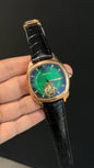 Cartier | Rose Square Bezel | Pendulum | Moonphase | Black Strap | Shady Green Dial