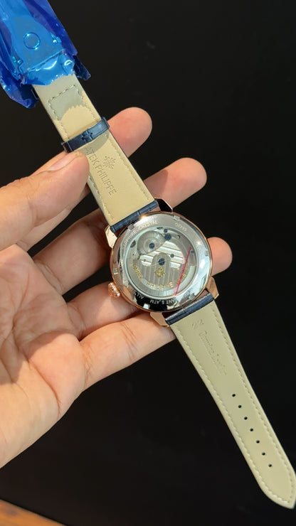 PP Auto | Rose | Pendulum | Moonphase | Blue Leather Strap | Blue Circle Plain Dial