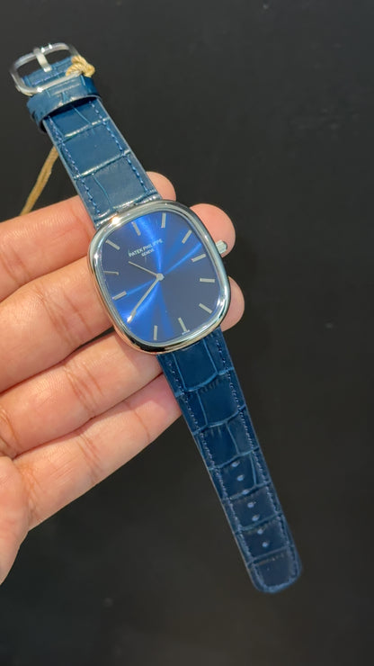 Pp Ellipse | Silver Case | Blue Leather Strap | Blue Ebony Dial