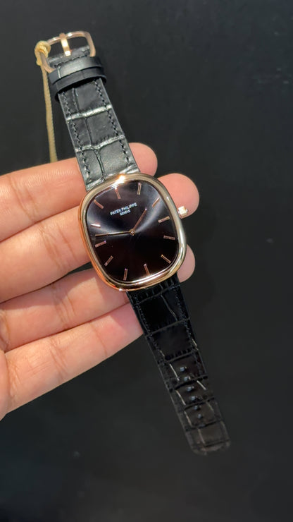 Pp Ellipse | Rose Case | Black Leather Strap | Black Ebony Dial