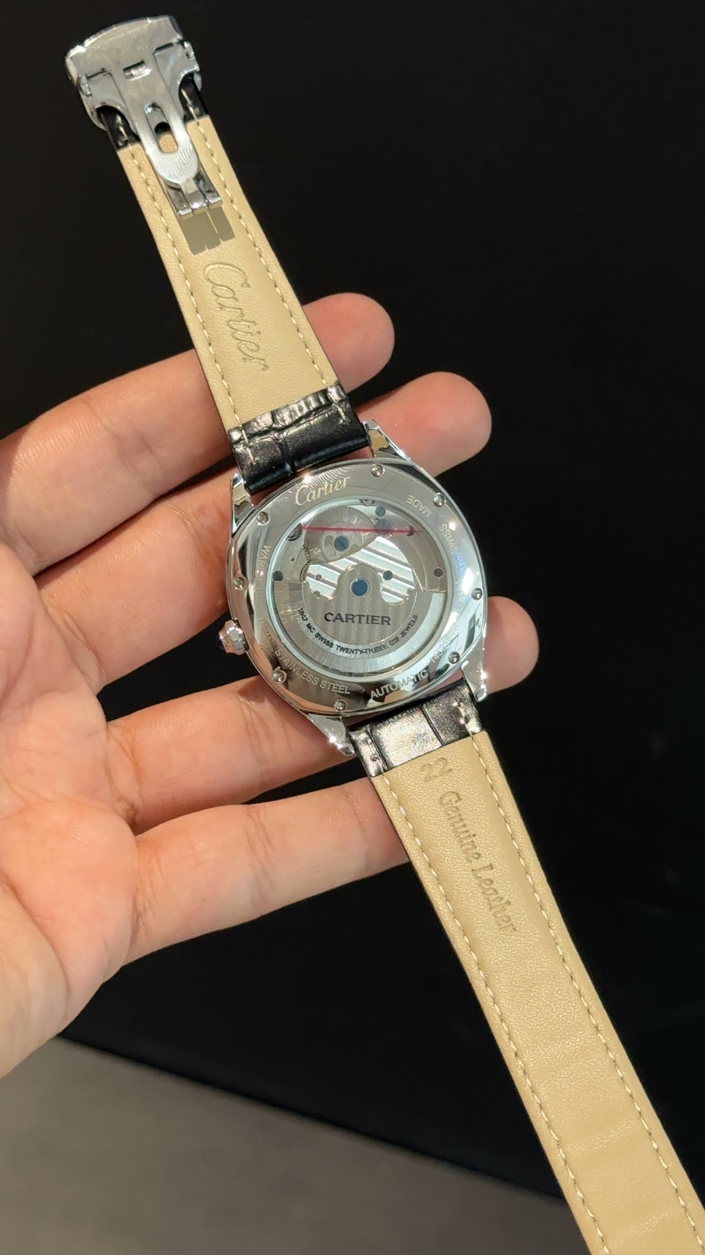 Cartier | Silver Square Bezel | Pendulum | Black Strap | Shady White Index Dial