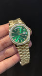 Premium Daydate | Diamond Bezel  | 36mm | Gold Chain | Green Pearl Dial