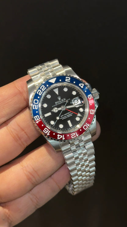 Premium GMT Pepsi | Silver Chain | Black Dial