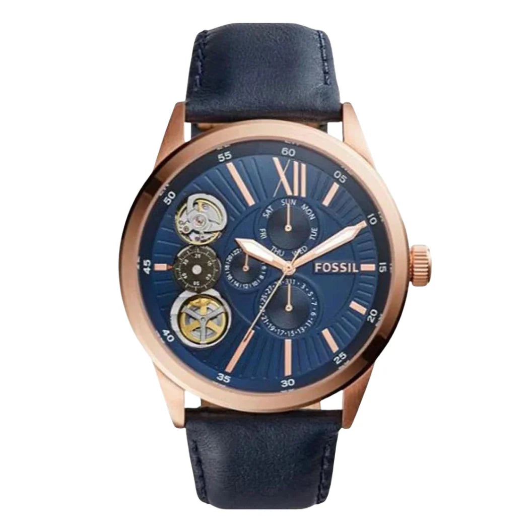 Fossil Men’s Mechanical Blue Leather Strap Blue Dial 48mm BQ2219 - twentyfour