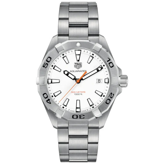 Tag Heuer Aquaracer Men’s Quartz Swiss Made Silver Stainless Steel White Dial 41mm | WBD1111.BA0928