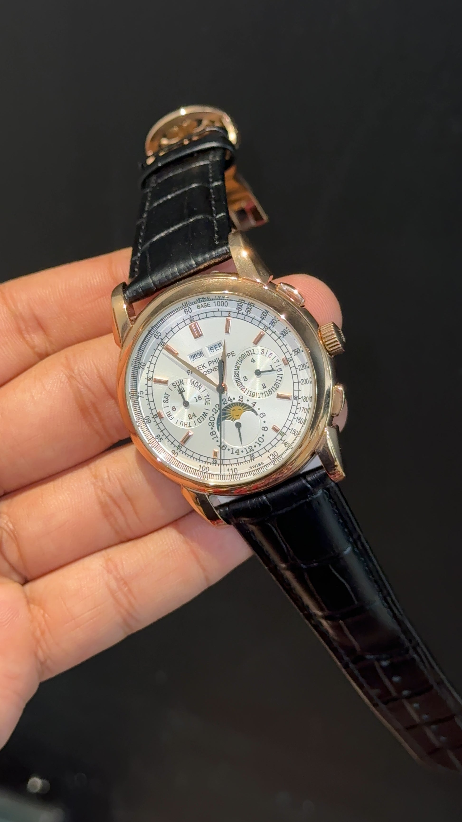 Patek Century | Auto | Rose Case | Moonphase | White Dial | Black Leather Strap - twentyfour