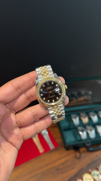 Premium Datejust | Gold Two Tone | Gold Diamond Digit | Black Dial