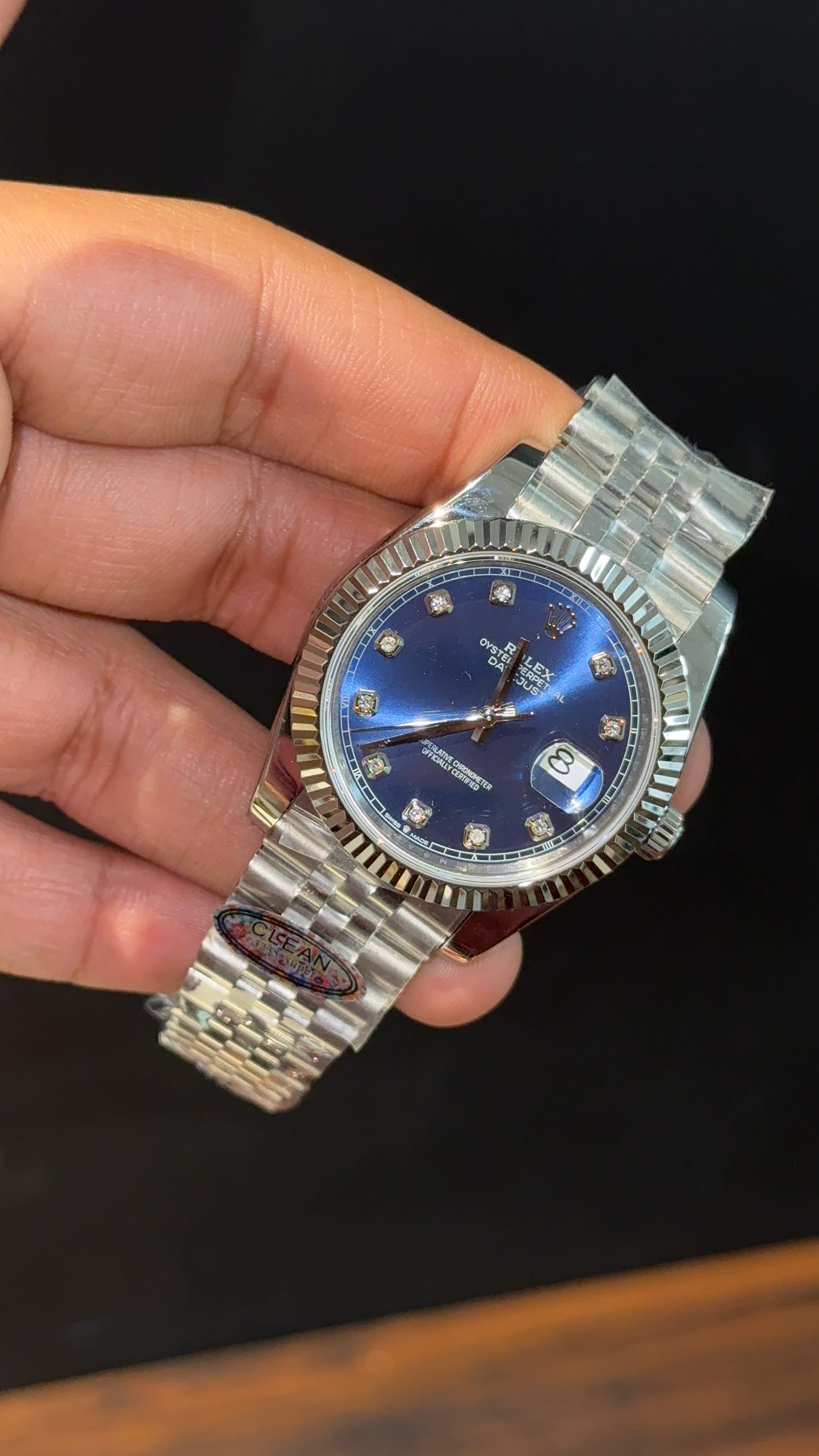Premium DatejJust | Silver Chain | Diamond Digit | Blue Dial