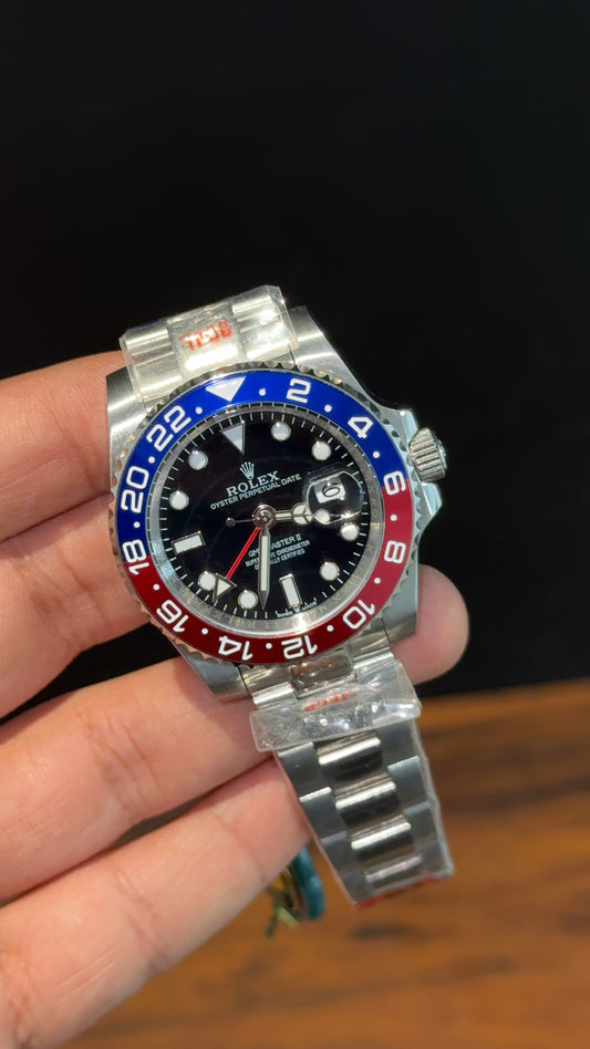 GMT Pepsi | Silver Oyester Chain | Black Dial - twentyfour