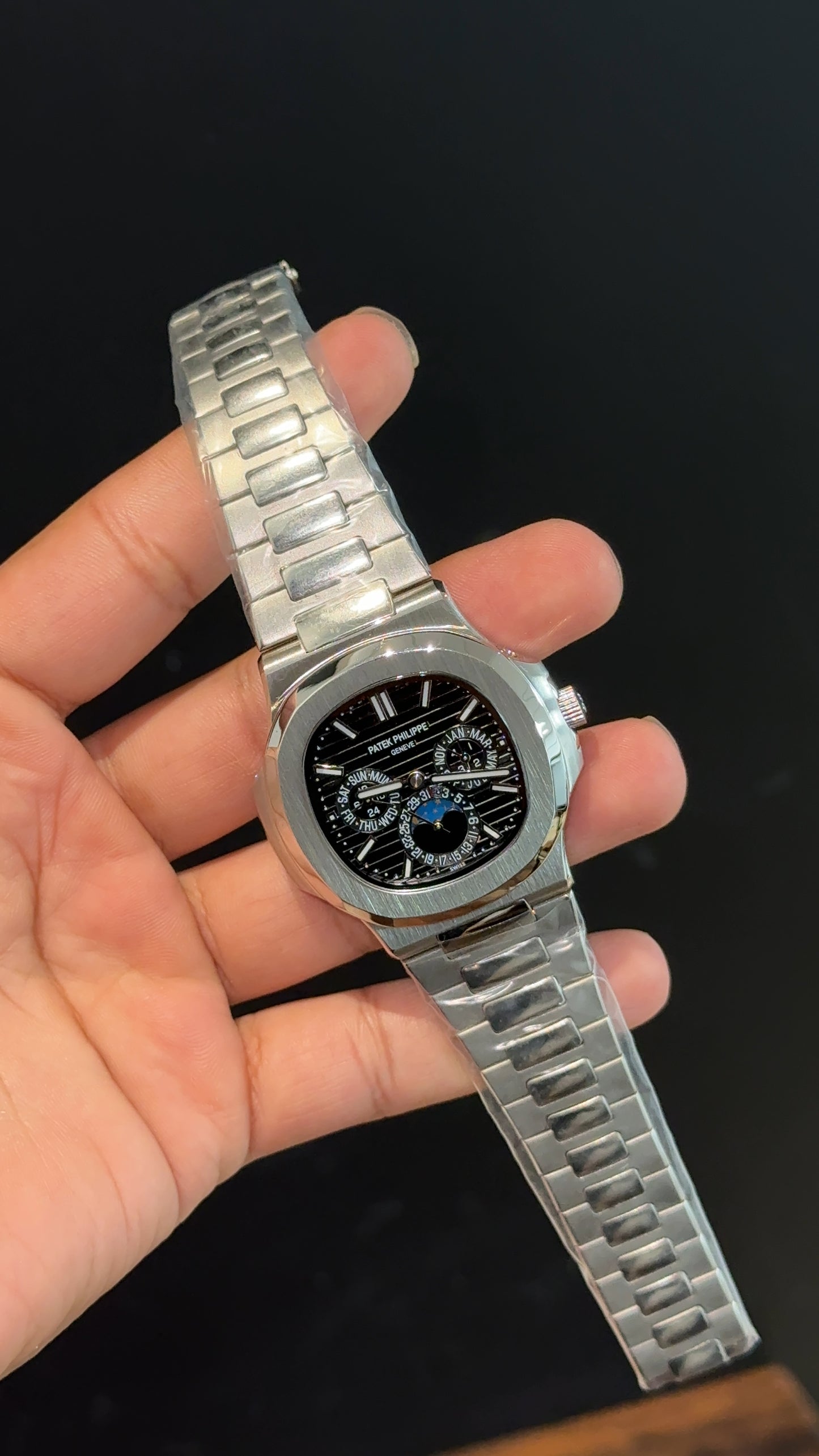 Pp Auto | Silver Chain | Power Reserve | Chrono | Moonphase | Black Dial - twentyfour