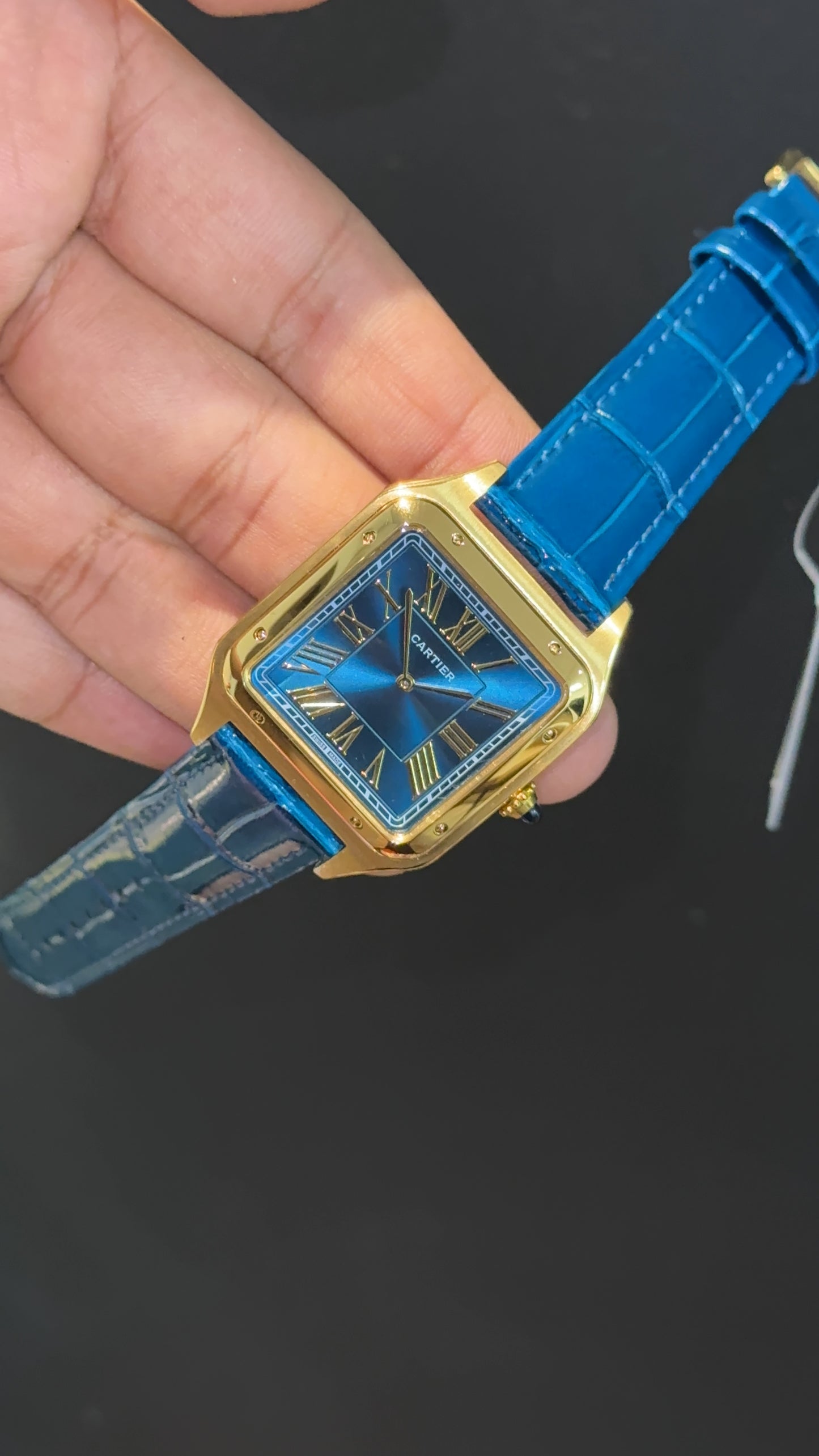 Cartier Santos | Gold Case | Blue Dumont Strap | Blue Dial