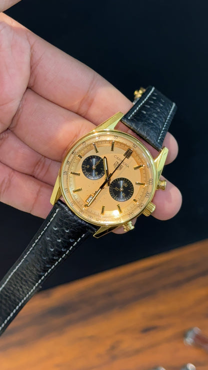 Tag Carrera | Black Strap | Gold Bezel | Black Chrono | Gold Dial