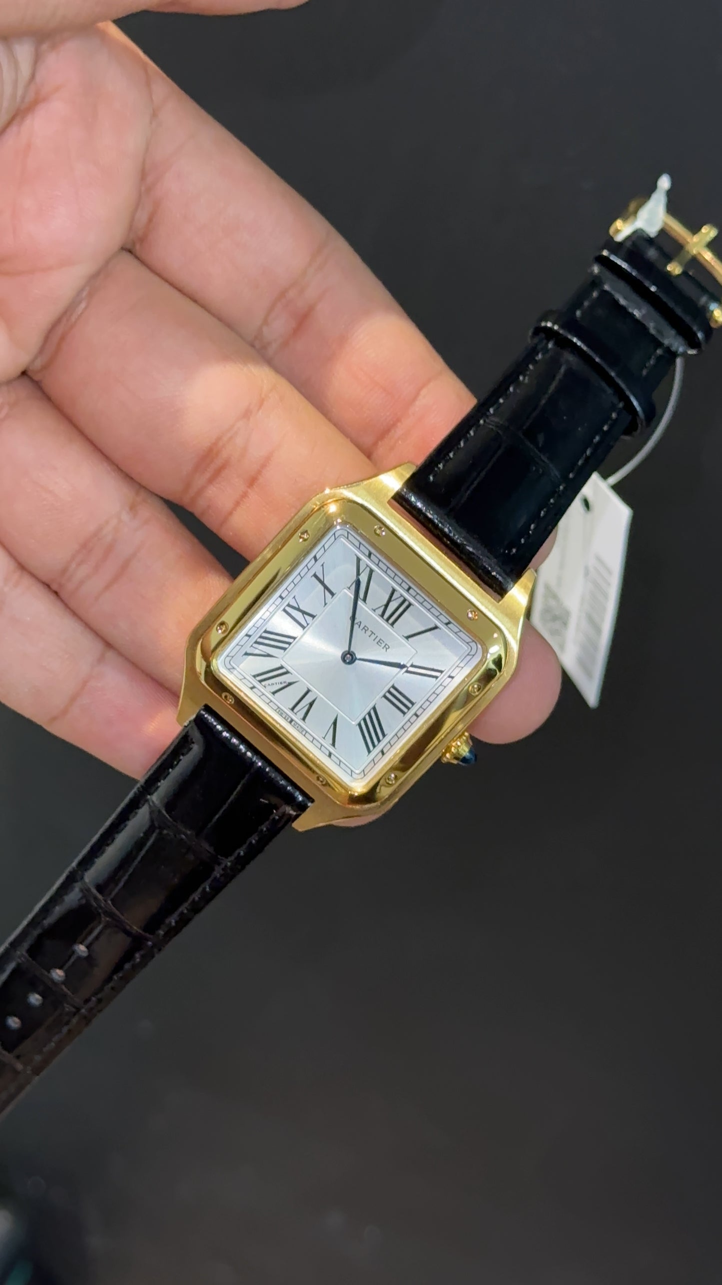 Cartier Santos | Gold Case | Black Dumont Strap | White Dial
