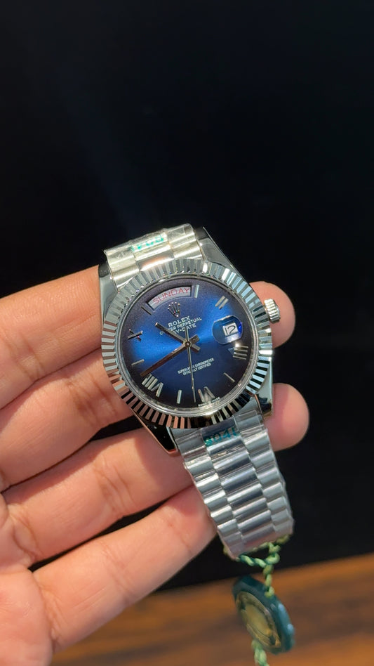 DayDate | Silver Chain | Blue Gradient Dial - twentyfour