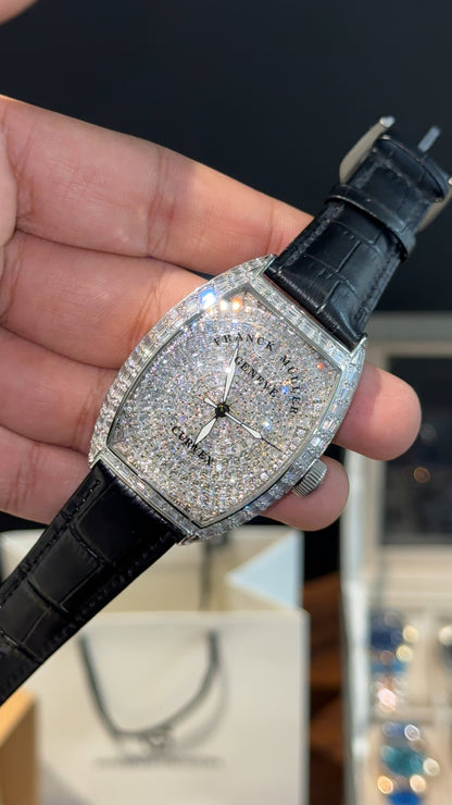 Premium Franck Muller | Mother Of Pearl | Black Leather Strap | Silver Pearl Dial