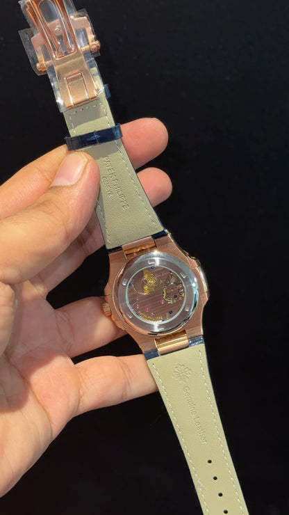 Pp Auto | Rose Case | Blue Strap | Moonphase | Sub Blue Dial
