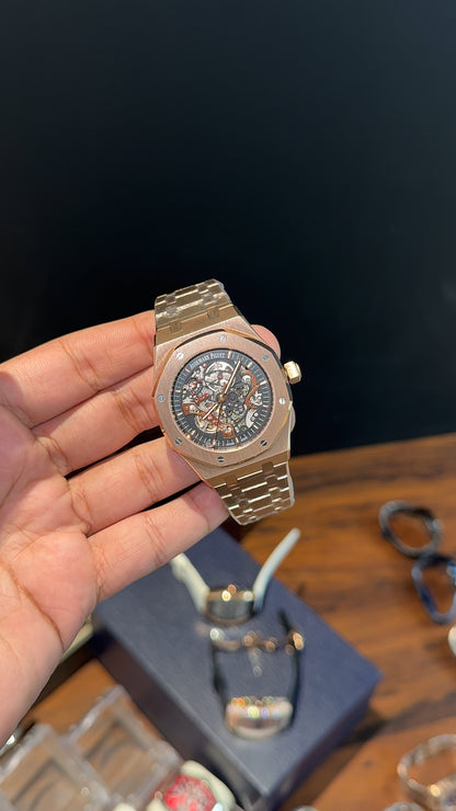 AP Skeleton | Auto | Rose Chain | Black Dial