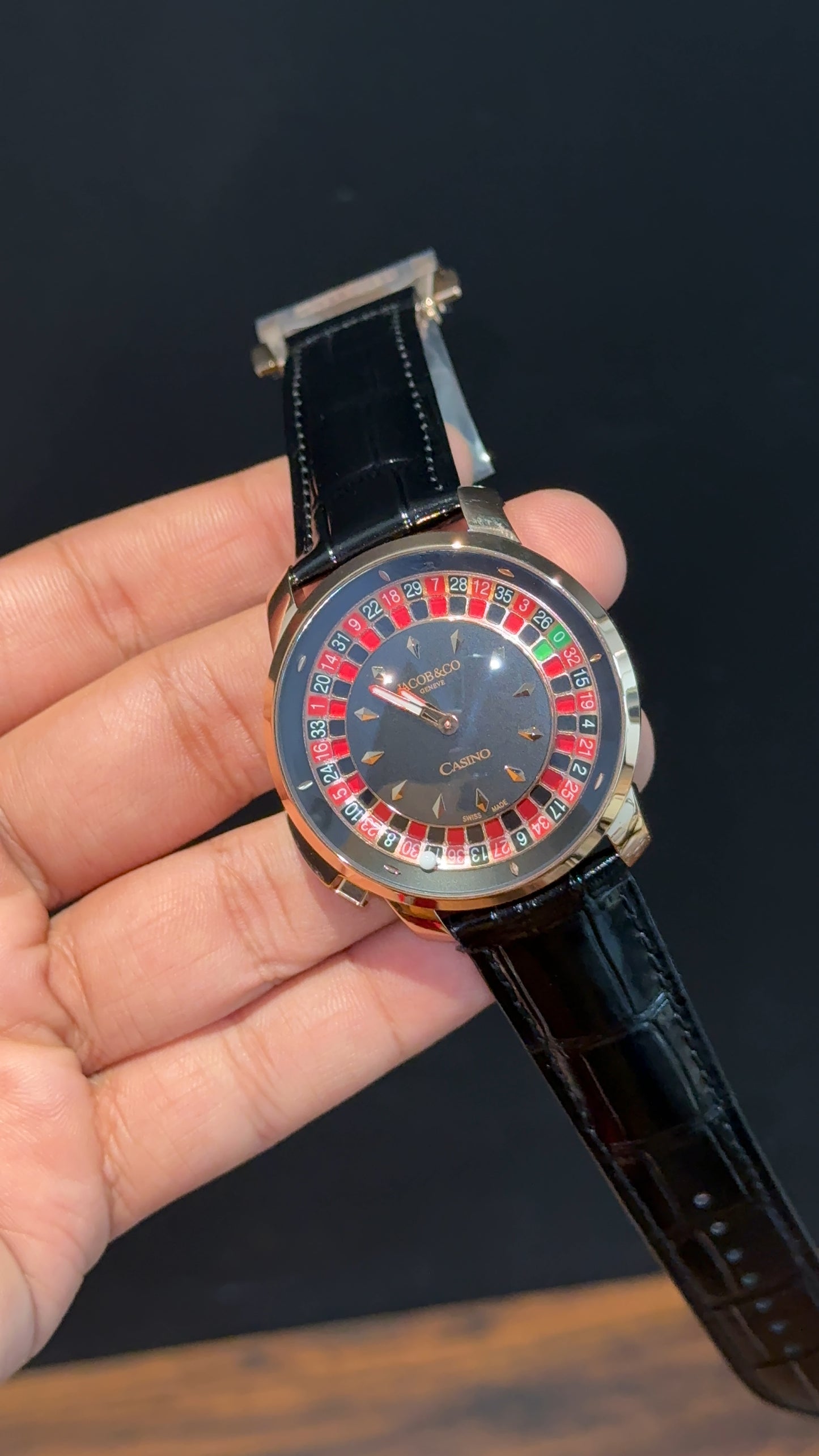 Executive Jacob And Co | Rose Case | Casino Tourbillon Edition | Black Leather Strap | Black Dial