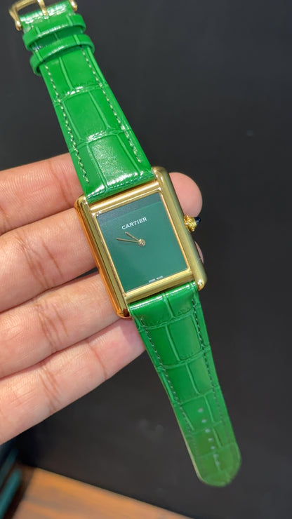 Cartier Tank | Gold | Green Leather Strap | Green Crafted Dial
