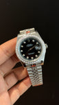 DateJust | Diamond Bezel | Silver Chain | Black Diamond Dial
