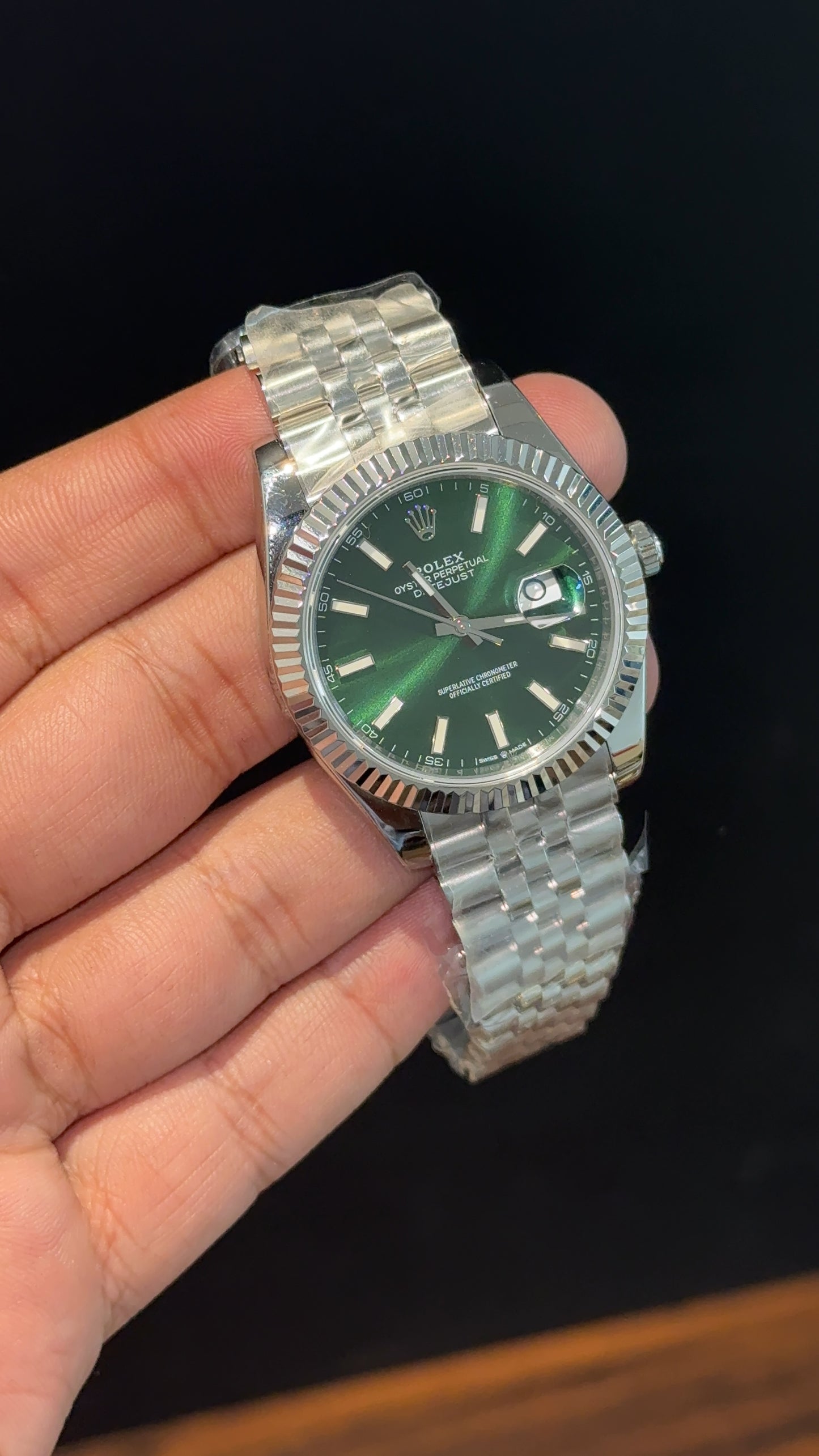 Premium Datejust | Silver Chain | Green Dial