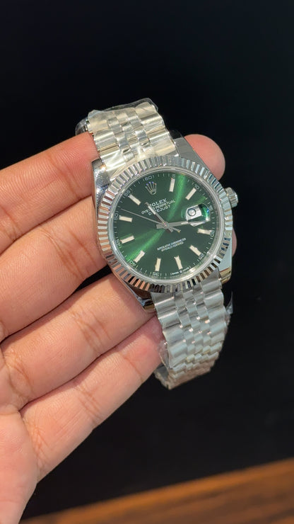 Premium Datejust | Silver Chain | Green Dial