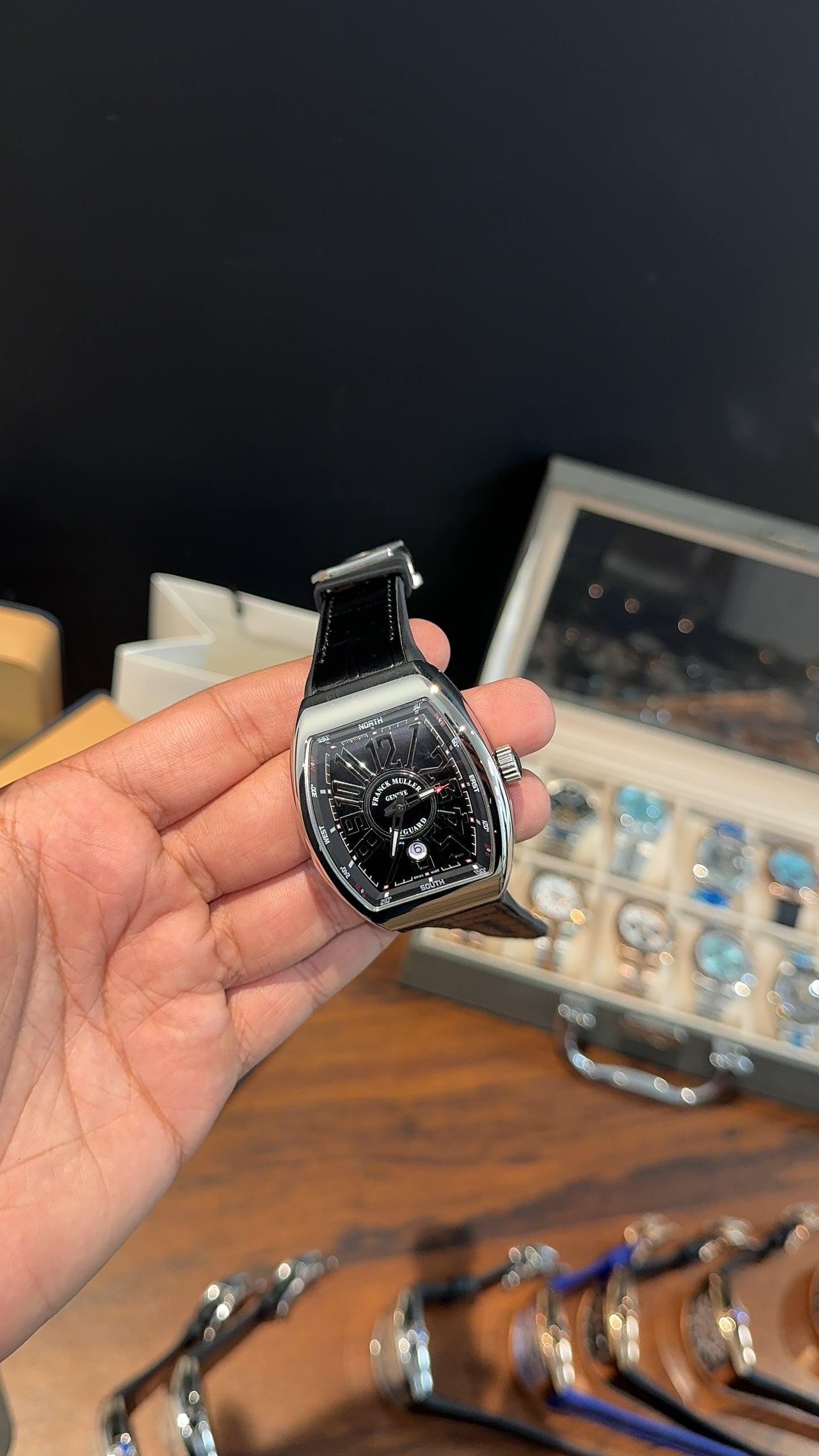 Premium Franck Muller | Vanguard Edition | Silver Case | Black Strap | All Black Dial