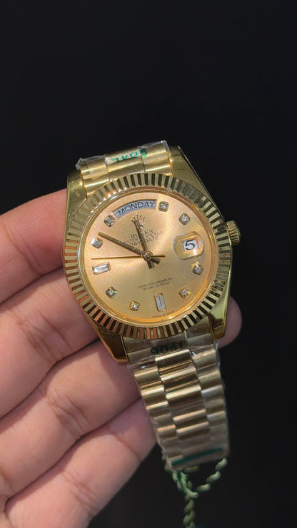 Daydate | Gold Chain | Diamond Digit | Gold Dial