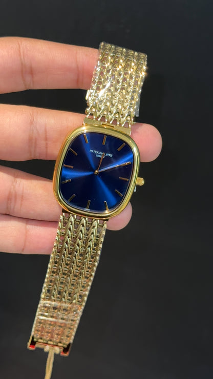 Pp Ellipse | Gold Mesh Chain | Blue Ebony Dial