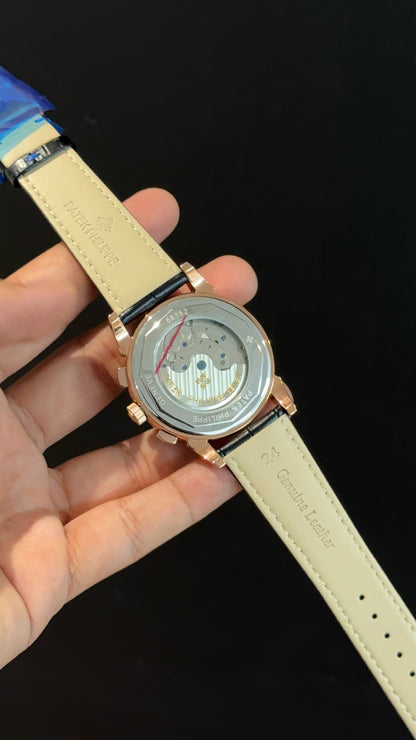 Patek Century | Auto | Rose | Blue Diamond Bezel | Black Leather Strap | Blue Index Dial