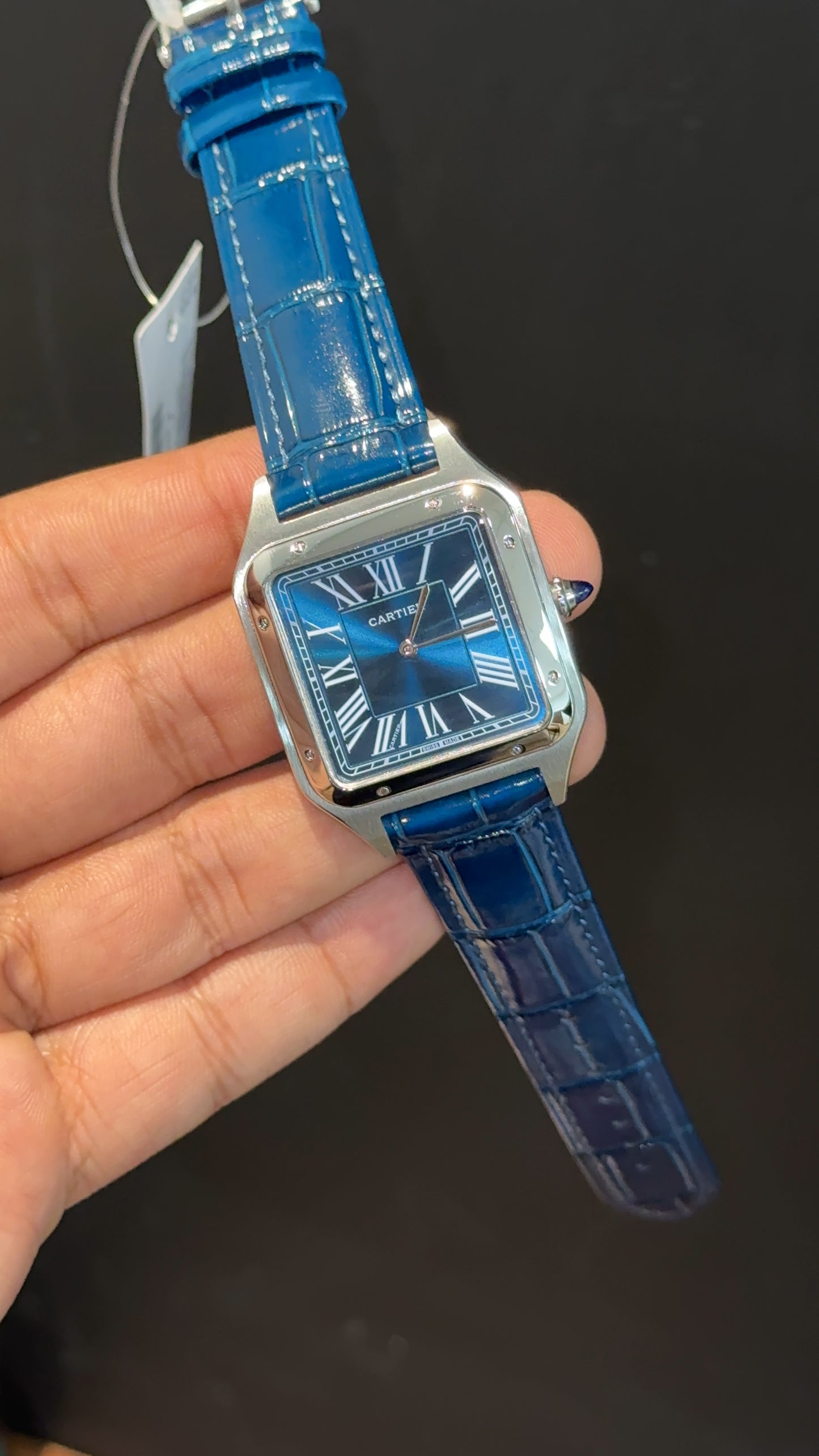 Cartier Santos | Silver Case | Blue Dumont Strap | Blueish Dial