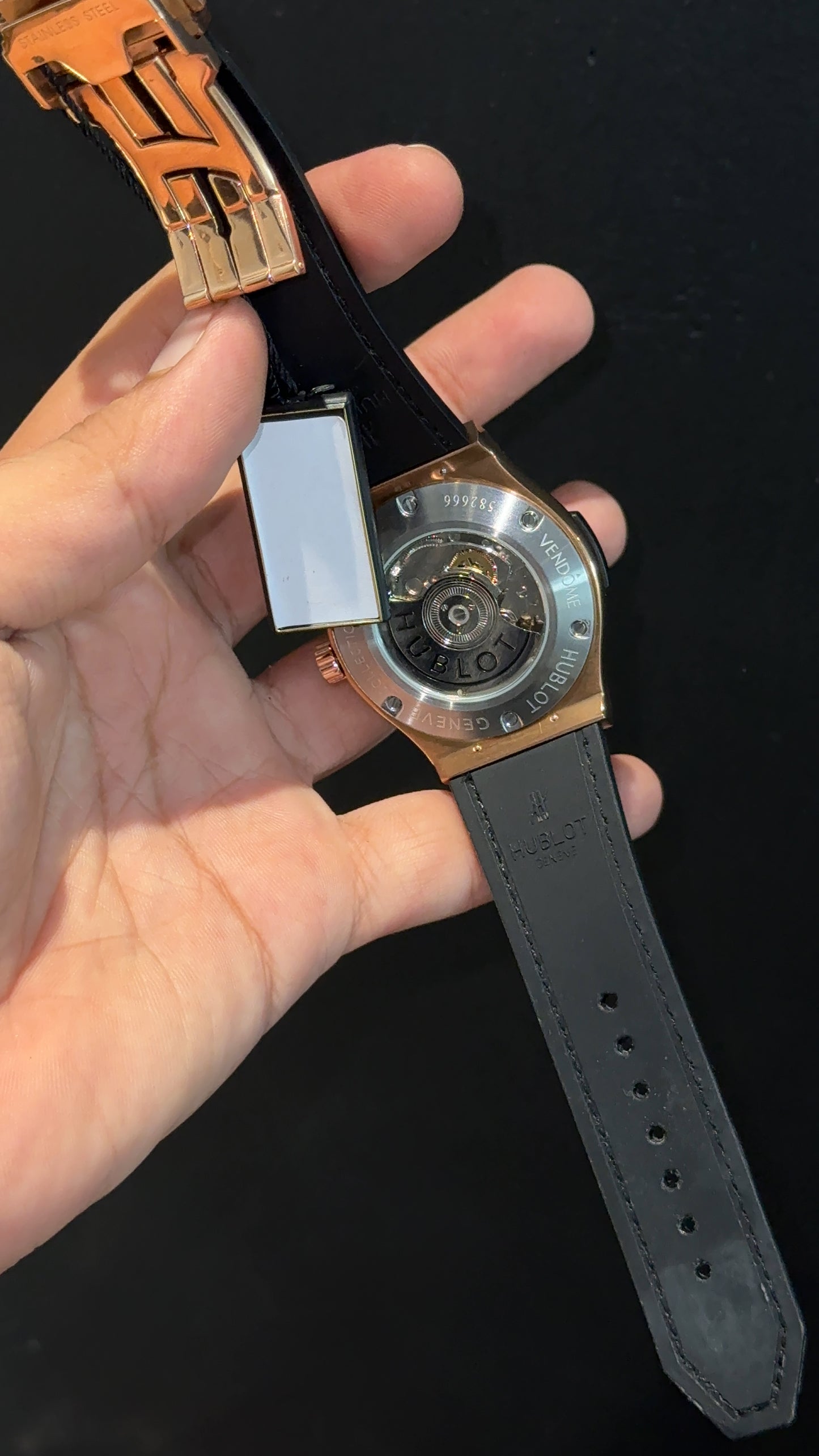 Hublot Auto | Rose Case | Black Strap | Black Dial