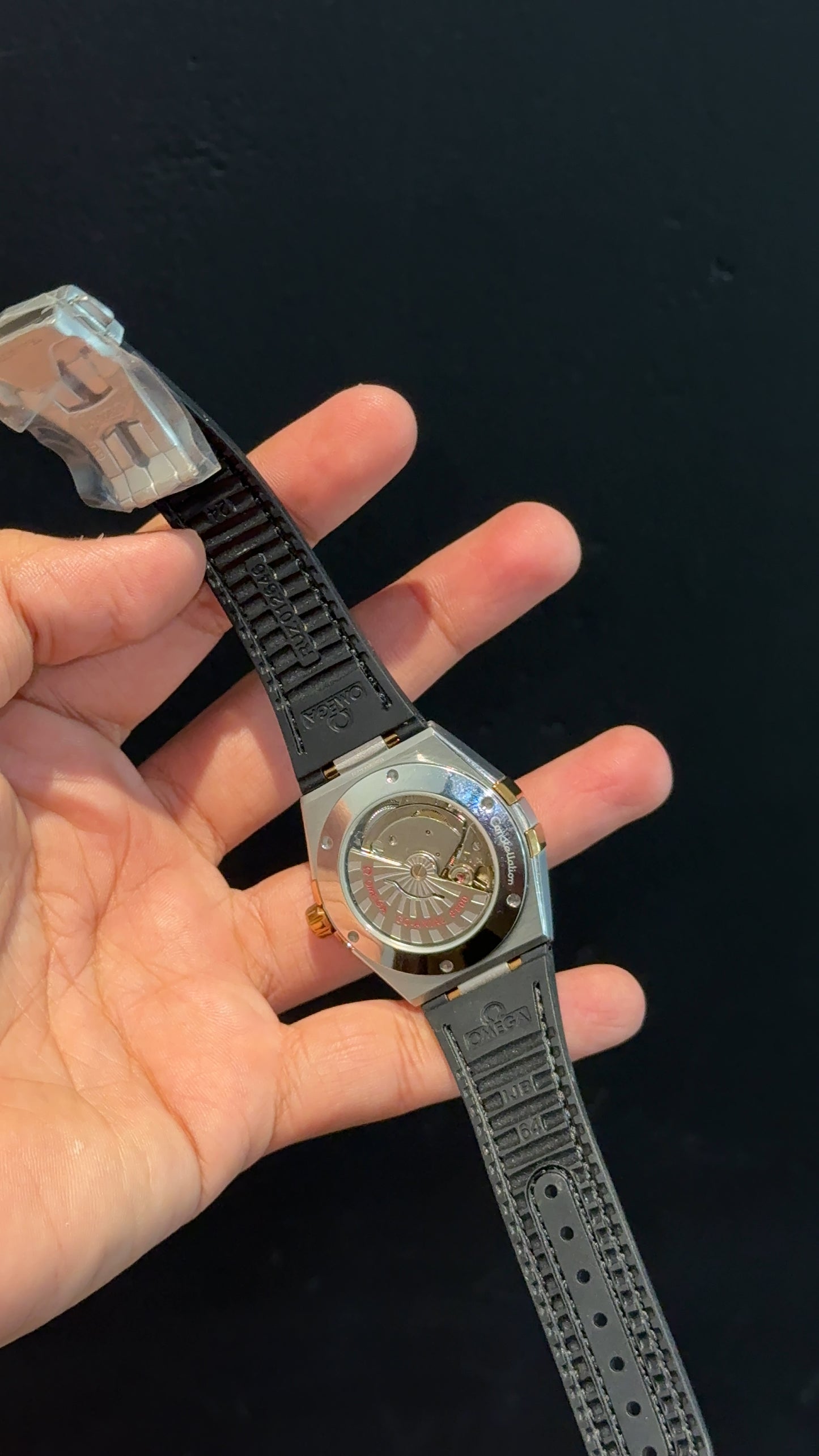 Omega Constellation | Silver Black Case | Black Strap | Grey Textured Dial