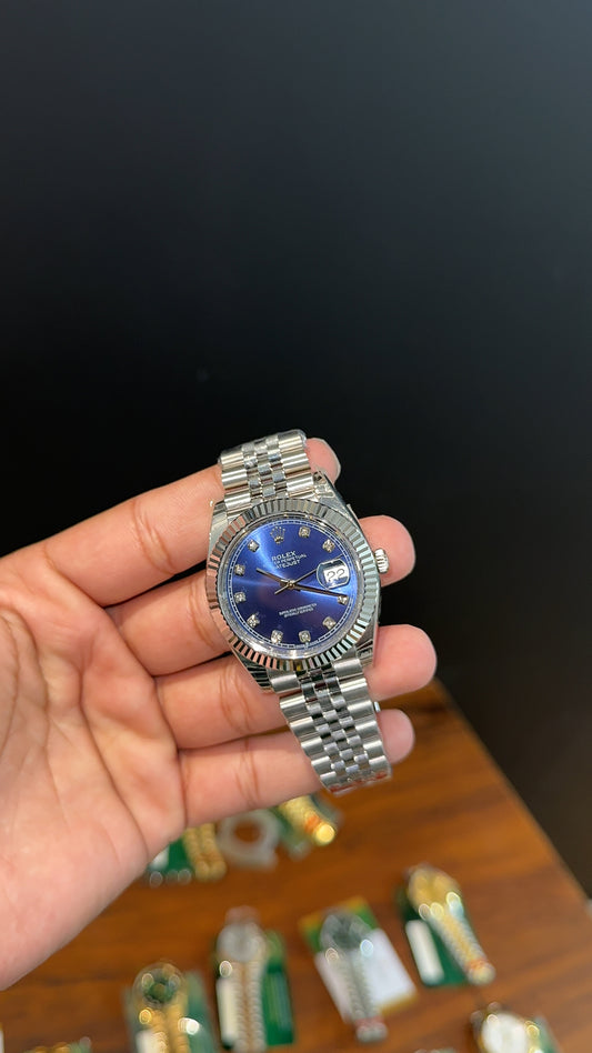 Premium Datejust | 40mm | Silver Chain | Blue Diamond Dial