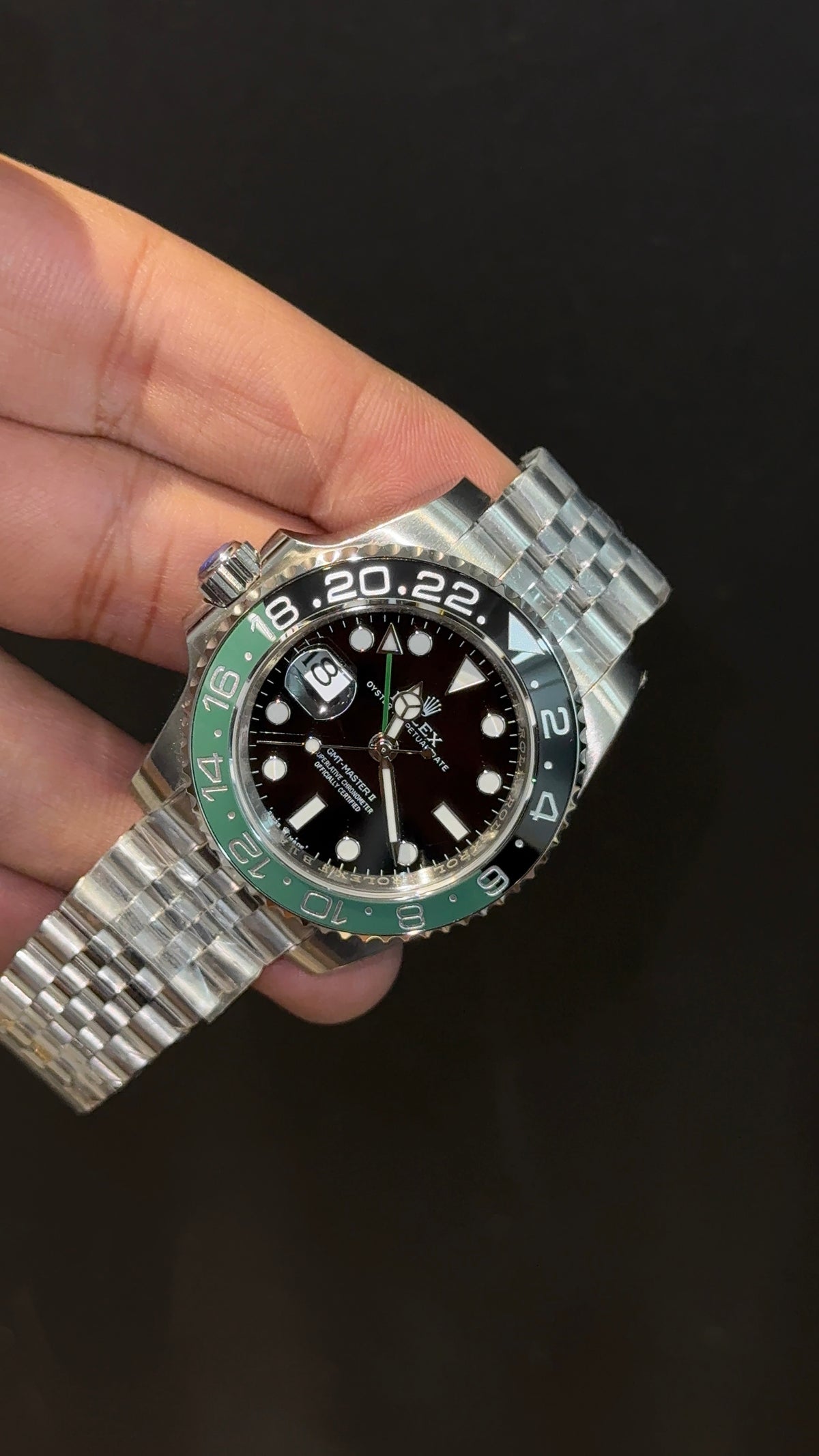 Premium GMT Sprite | Left Crown | Silver Chain | Black Dial