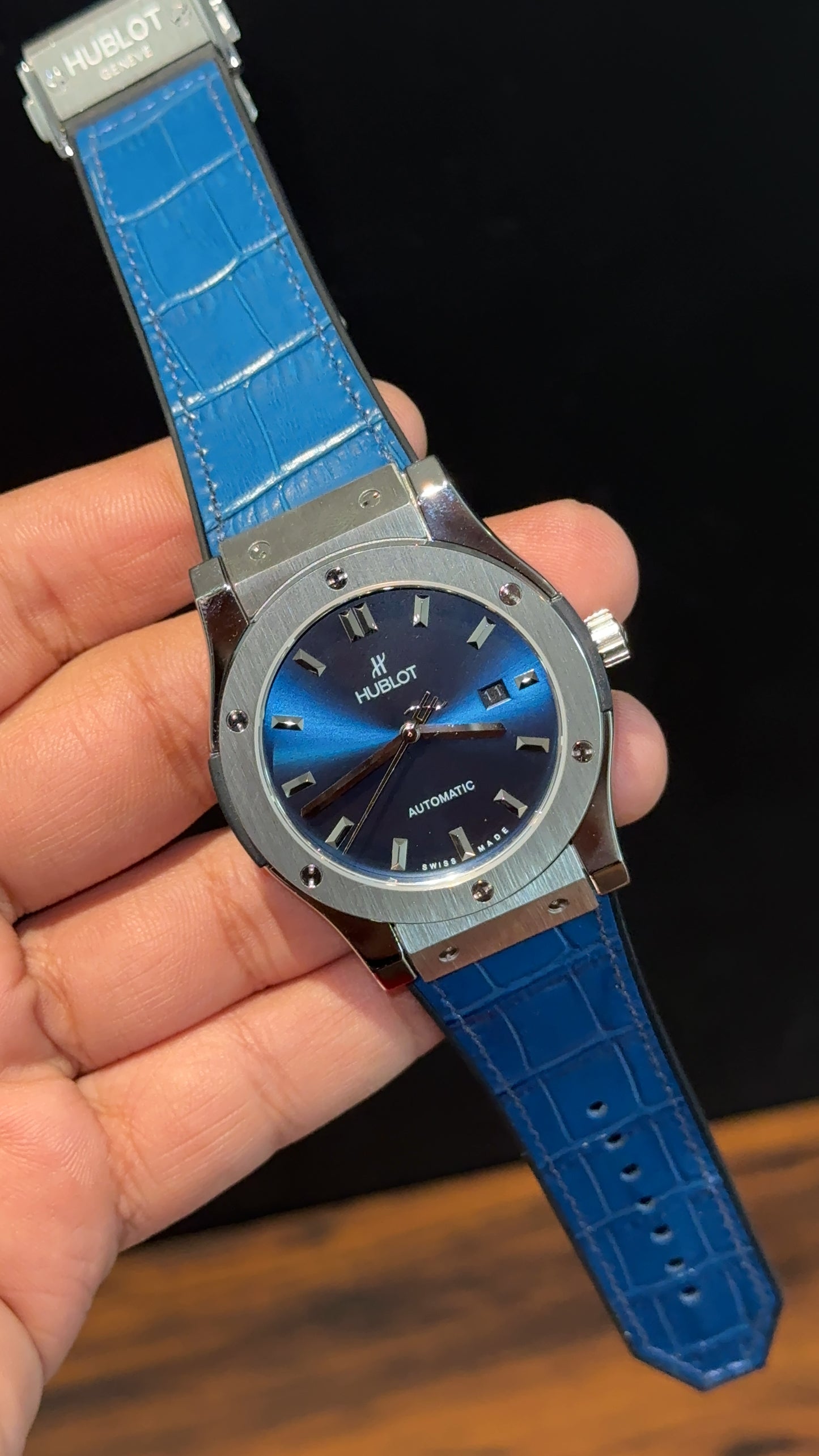 Hublot Auto | Silver Case | Blue Strap | Blueish Dial