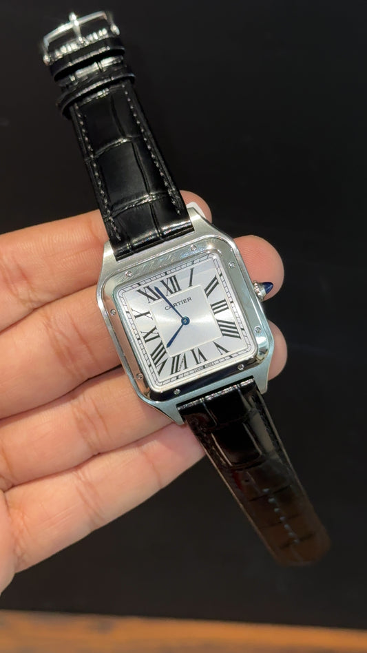 Cartier Dumont Lacquer | Silver Case | Black Leather Strap | White Dial - twentyfour